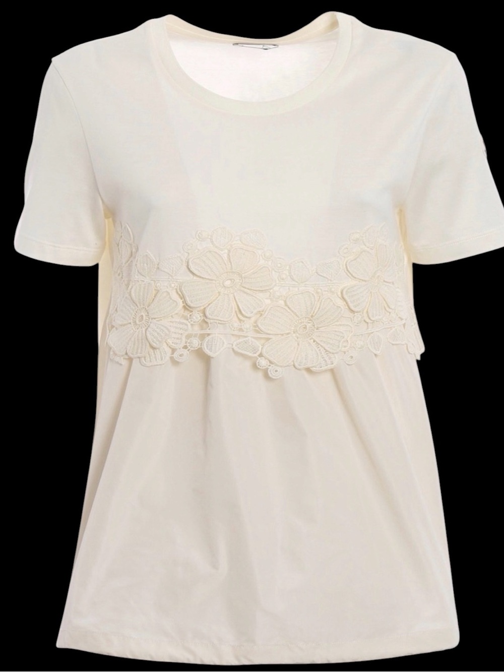 Moncler Cream Floral Macrame Lace Top Size S Drawstring Hem Boho Chic Rare EUC